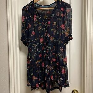 Anthropologie Dark Blue Floral Blouse